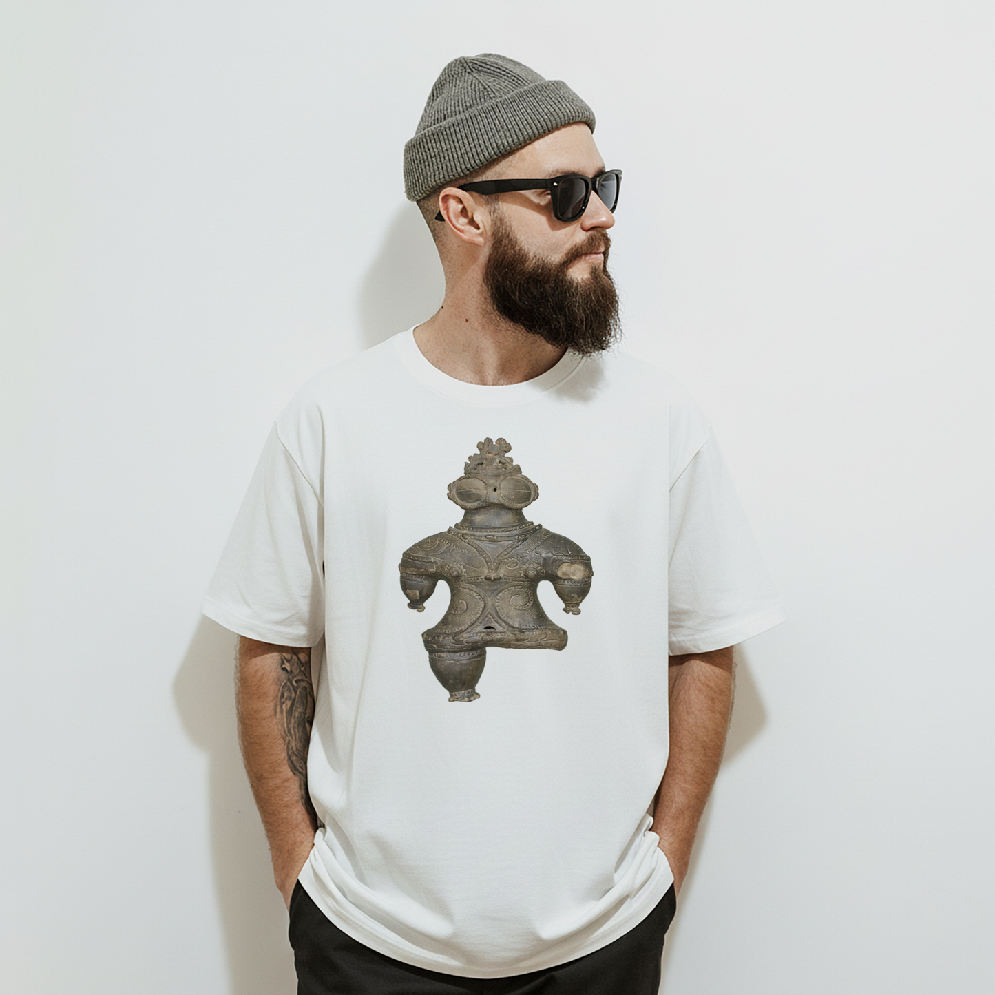 Goggle-Eyed Clay Figure